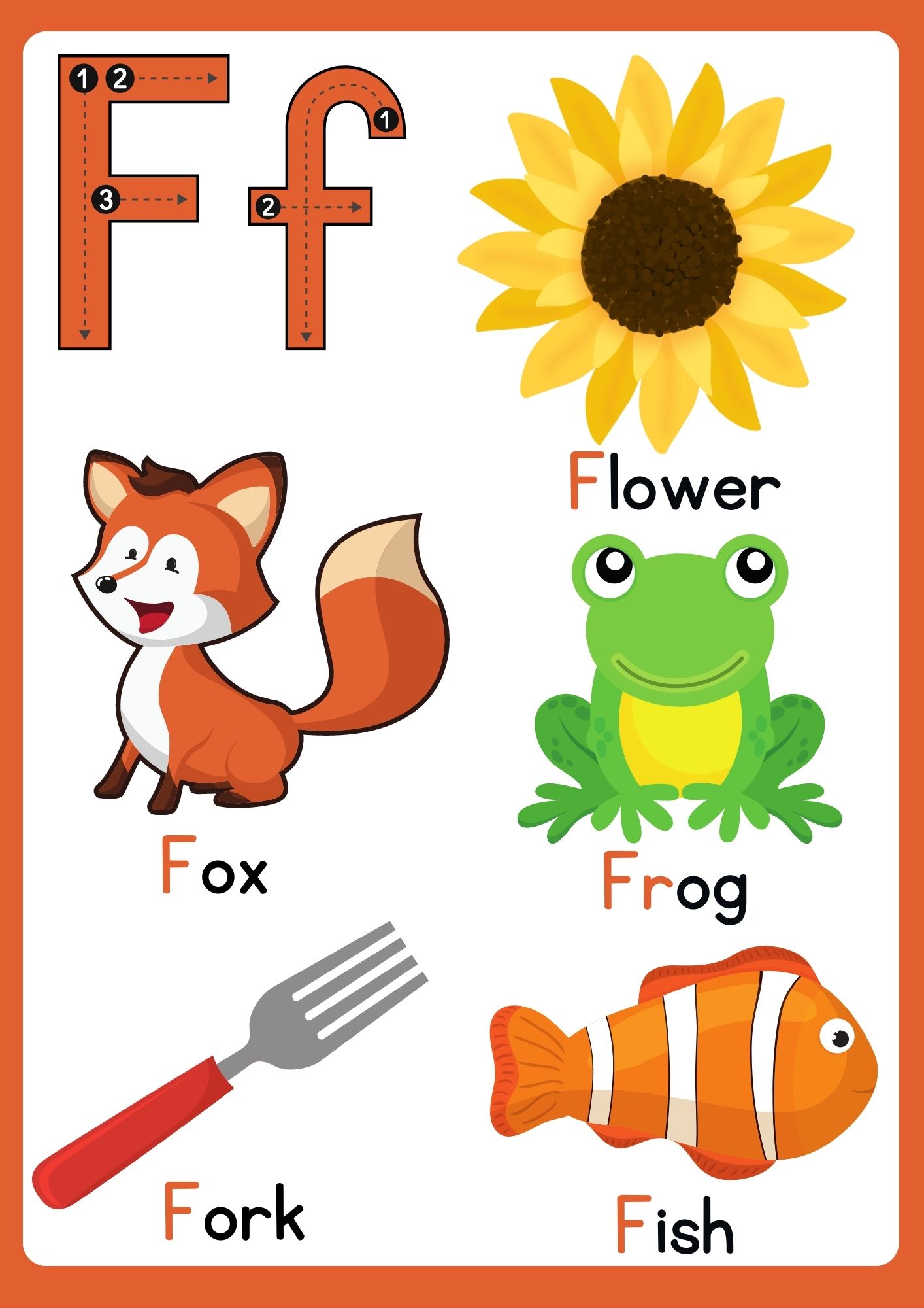 Letter f Flashcard with Words group 3